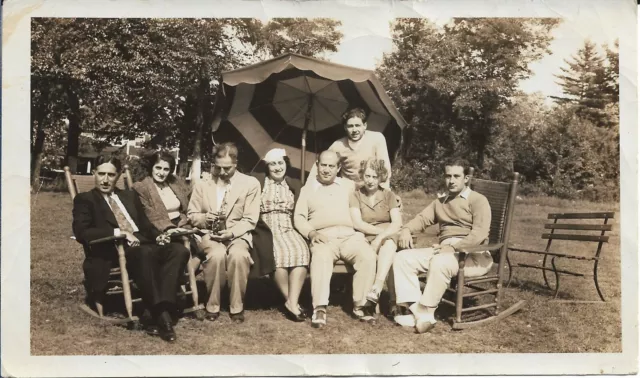 People Photograph Sitting Together Group Lawn  Rocking Chair 1920s 3 1/2 x 5 7/8