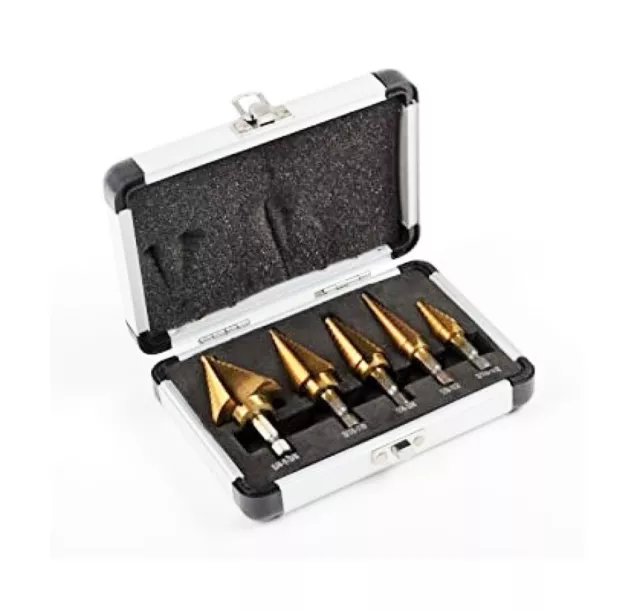 5pc ATE PRO TITANIUM QUICK CHANGE STEP UNI DRILL BIT SET SAE HEX SHANK #90045