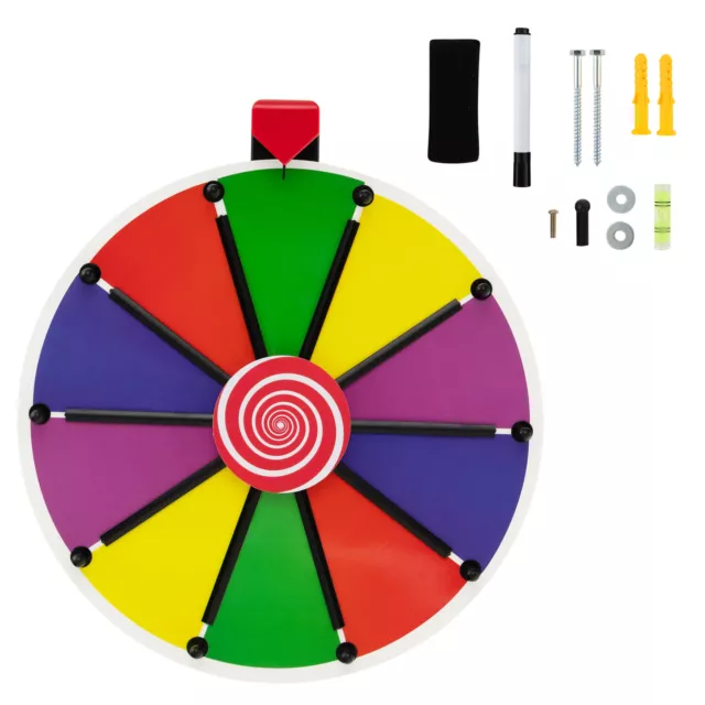 38 cm Wall Mounted Colorful Spinning Wheel 10 Slots Party Prize Wheel w/Eraser