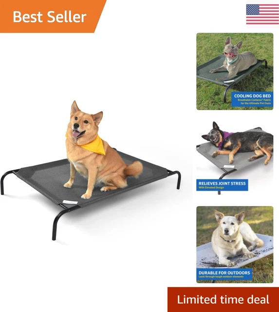 Original Luxurious Cooling Elevated Dog Bed - Comfortable - Large - Gunmetal