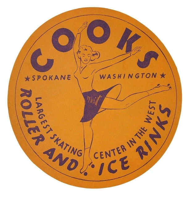 1940-50's Cooks Roller And Ice Skating Rinks Sticker Label Spokane Washington 6"