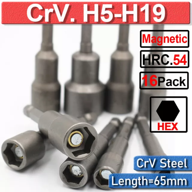 H5-H19 1/4" Nut Driver Bit Set Hex Magnetic Metric Socket Impact Drill Bits 65mm