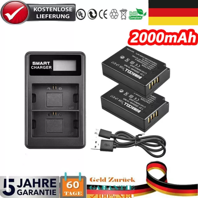 2x Für Canon EOS 200D 250D 800D 750D 8000D 2000mAh LP-E17 Akku + Dual Ladegerät