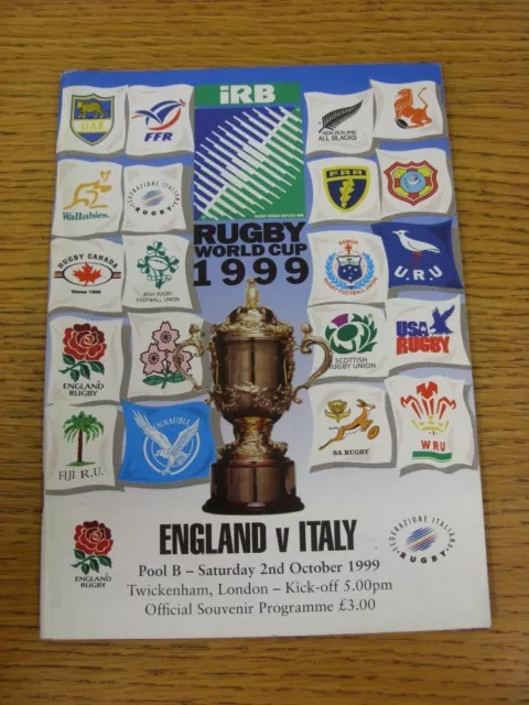 02/10/1999 Rugby Union Programme: World Cup - England v Italy [At Twickenham].