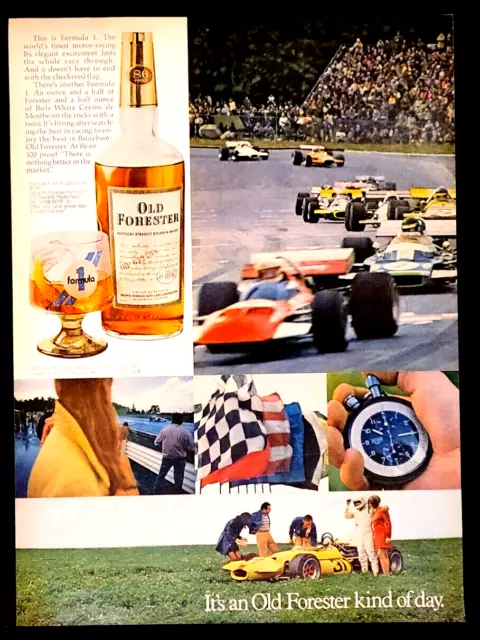 Old Forester Kentucky Straight Bourbon Whisky Formula 1 Vintage Print Ad 1971