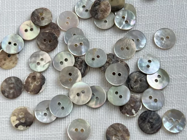 Pack 50 Vintage Mother Of Pearl Shell Buttons 12.5m 2 Hole Sewing Crafts