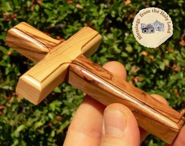 Croix En Bois D'olivier De Terre Sainte - Coffret 5 En 1 Avec Eau Bénite, Terre, Encens, Huile - Objet Religieux