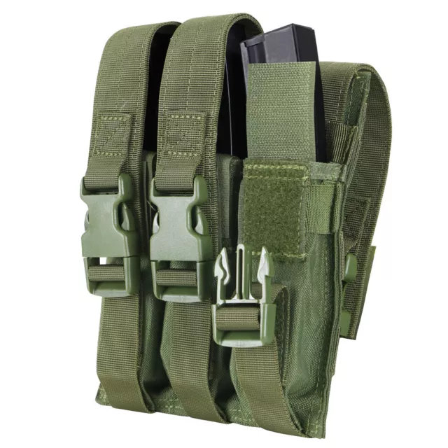 OD GREEN MOLLE Buckled Closure Triple Airsoft MP5 Mag Pouch