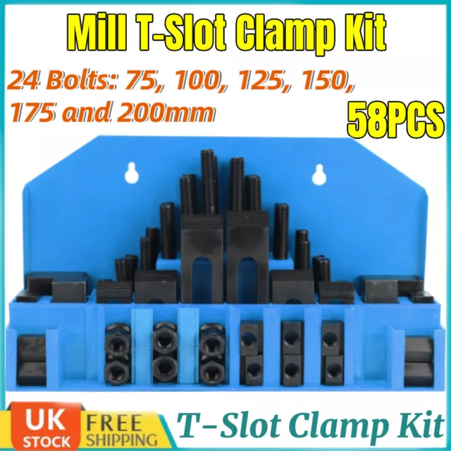 58x M10 T-Slot Clamp Kit 12mm Stud Lathe Milling Machine Clamping Step Block Set