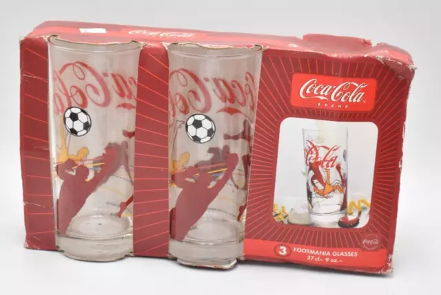 Vintage Coca Cola Footmania Glasses x3