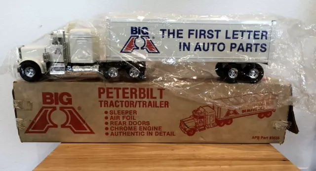 Vintage 1985 Ertl Peterbilt Big A Auto Parts Tractor Trailer Metal Truck Box