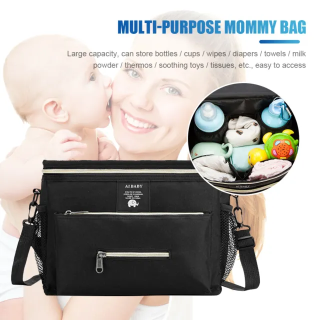 Bolso cochecito de bebé multicapa bolsa de almacenamiento de pañales bolsa de cochecito con cremallera (negro)