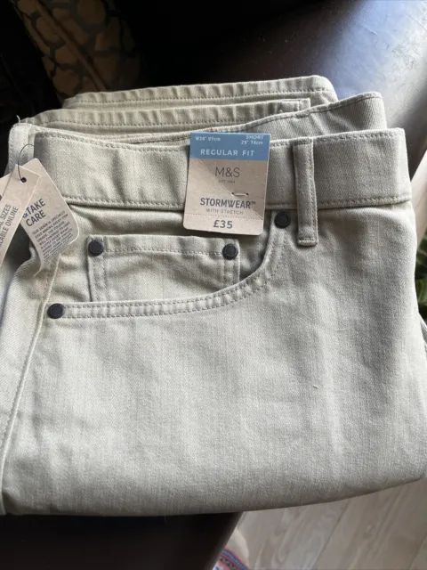 Marks &Spencer  Stormwear Jeans Size 38” W-29” L-Regular Fit- Colour Natural New