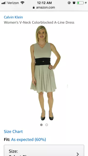 Calvin Klein V-Neck Colorblock A-line Dress with Belt (Size 14)
