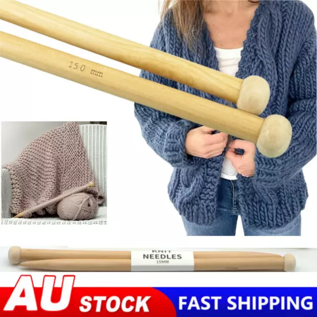 2PC 15MM Bamboo Wood Knitting Needle DIY Scarf Sweater Gloves Knitted Accessory