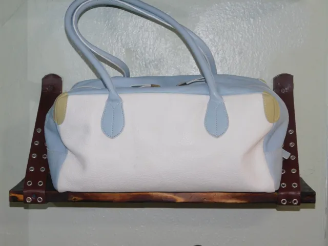 Adrienne Vittadini Leather Bag In Tri-Colors Of White, Blue And Taupe~Dust Bag