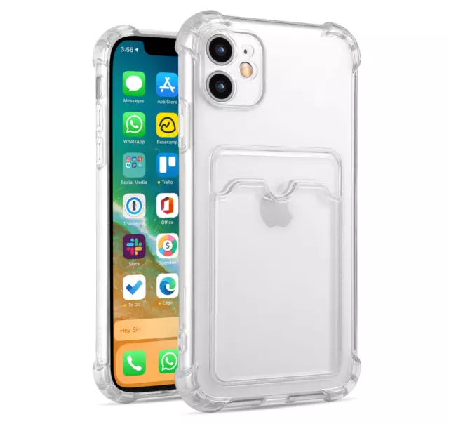 Clear Soft Gel Case Cover With Card Slot Holder For iPhone 15 14 13 12 Pro Max