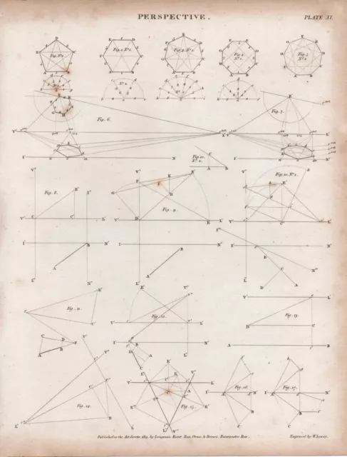 1813 Georgiano Estampado ~Perspective~ Varios Diagramas De