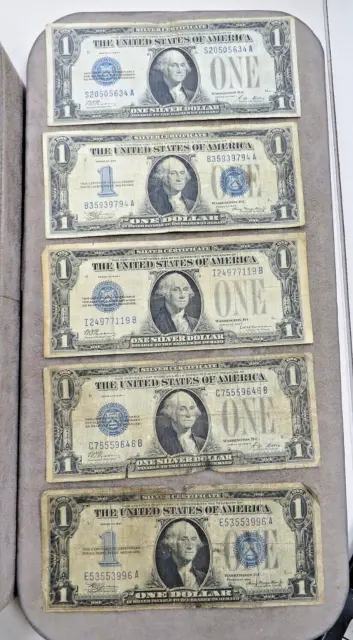 1928 and 1934 Silver Certificates, Blue Seal Funny Back $1 Dollar Old Money