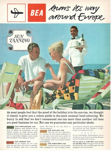 Bea Airways Airlines British 1962 Original Advertising' Vintage Sun Tanning