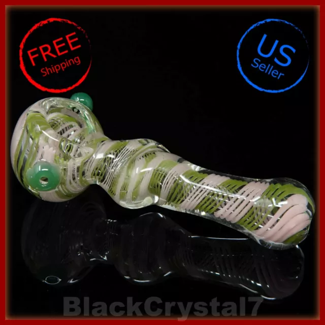 4.5 in Handmade Thick Heavy Green Swirl Twist Tobacco Smoking Bowl Glass Pipes