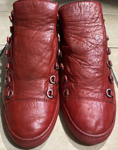 Men's Balenciaga Arena High Top Red Leather Shoes Size 46 US 13