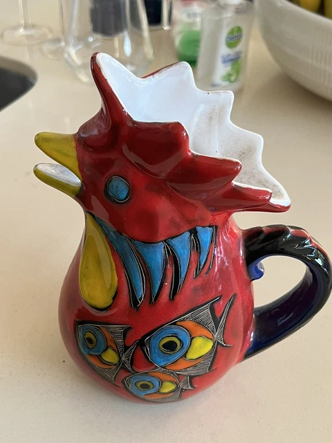 Vintage Colourful Rooster Creamer Pourer Jug