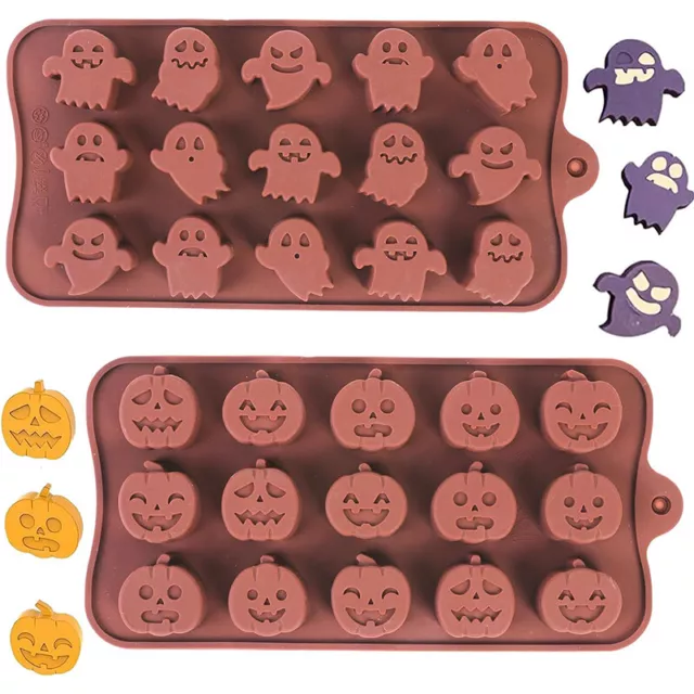 2PCS Halloween Chocolate Molds15-Cavity Pumpkin & Ghost Silicone Moulds