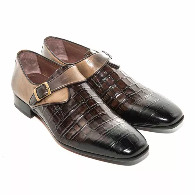 SIGOTTO Uomo Crocodile Moine Marron Crocodile Boucle Robe Chaussures