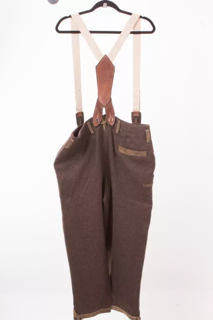 Pantaloni folcloristici uomo MEINDL con spalline taglia 54 lana pelle 2