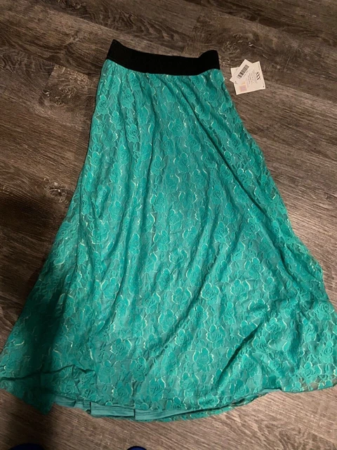 Jupe Longue Maxi LuLaRoe Lucy Taille XL - Dentelle Stretch Bleu Vert - Neuf Avec Étiquettes