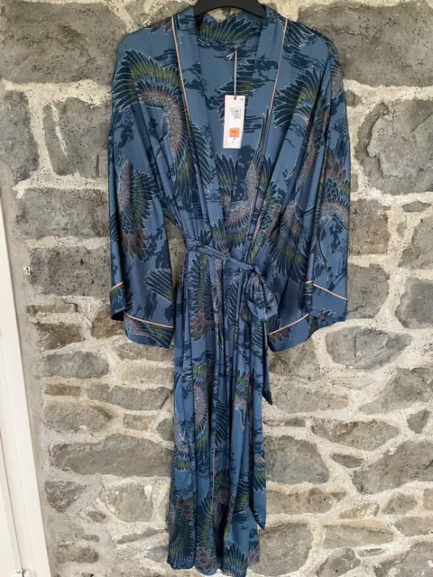 ROSIE for AUTOGRAPH @ M&S BLUE MIX CRANE BIRD PRINT  S SMALL DRESSING GOWN/ROBE