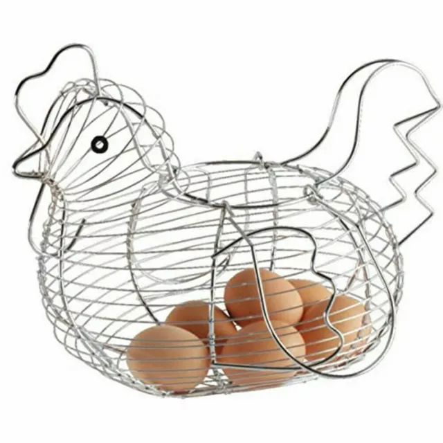 Chrome Wire Chicken  Hen Egg Basket Holder Kitchen Storage Rack Eggs Container