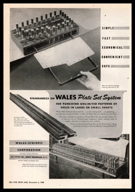 1945 Wales Strippit Corp. Plate Set System North Tonawanda New York Print Ad