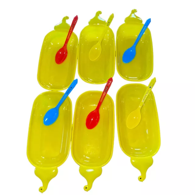 Lot Of Six Vintage Plastic DQ Dairy Queen Ice Cream Banana Boat Bowls & Spoons