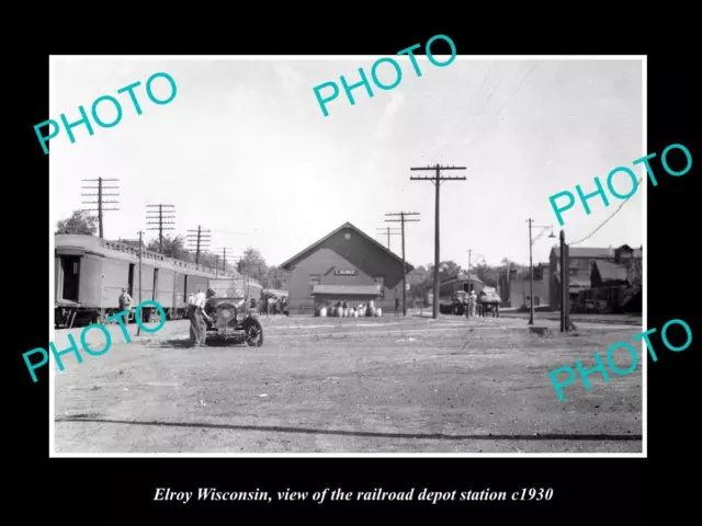 OLD LARGE HISTORIC PHOTO OF ELROY WISCONSIN THE RAILROAD DEPOT STATION c1930