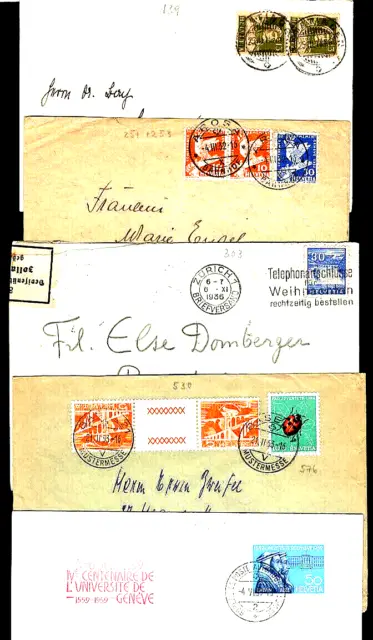 5 alte Briefe aus der Schweiz " verschiedene Motive " aus den Jahren 1908-1959.