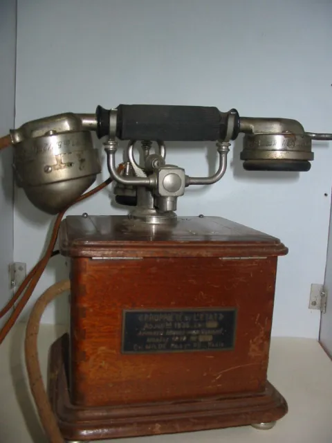 ancien téléphone en bois a manivelle modele 1910