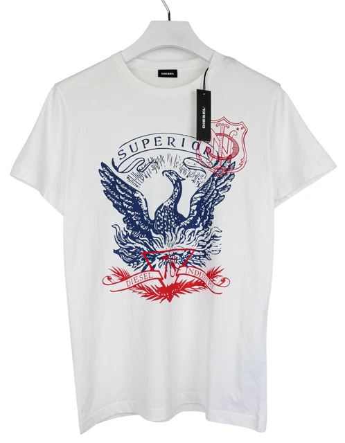 T-shirt Diesel Homme - Col Ras Du Cou Bleu - Grand Logo - Manches Courtes - Occasion (taches)