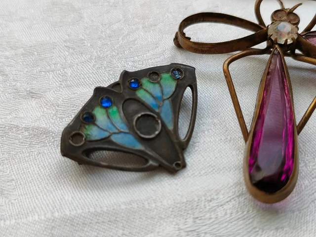 Broche Ancienne Art Nouveau En Acier - Motif Oiseau - Bijou Vintage