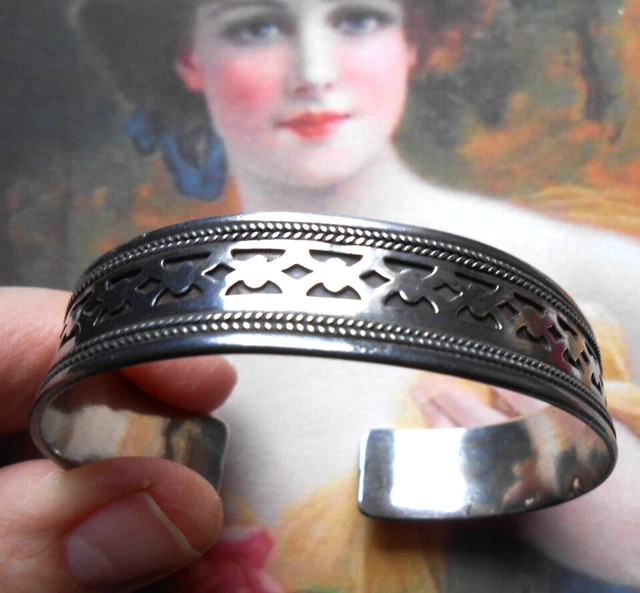 bracelet vntage jonc manchette géante lucte blanche… - Gem