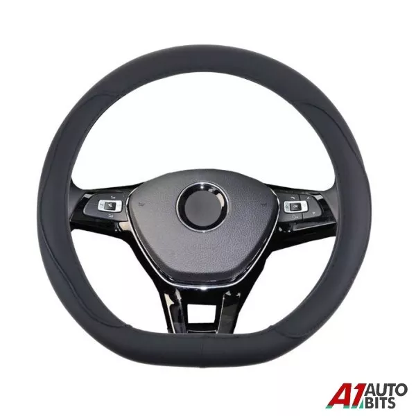 Black Steering Wheel Cover D Shape Car Van Pu Leather Non-Slip For 15'' / 38cm