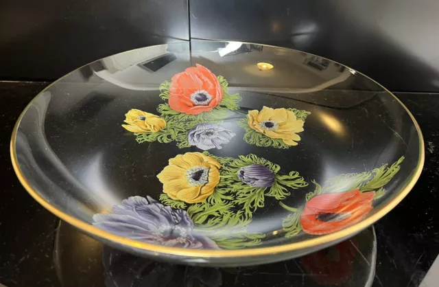 Vintage Pilkington Chance Art Glass Plate Michael Harris Anemone Poppy Flower