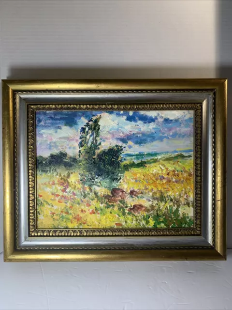 Vtg Oil Painting European Landscape Countryside~Impressionist~Gold Wood Frame