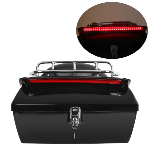Motorcycle Tour Pack Trunk Tail Luggage Box W/ Tail Light & Top rack & Backrest