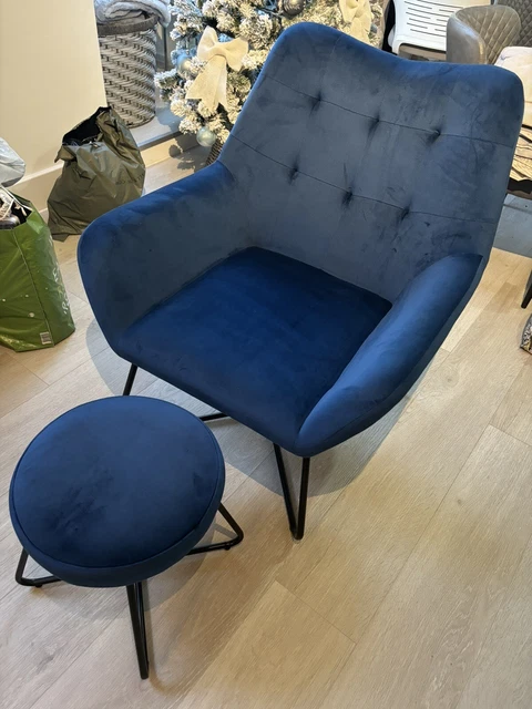 Turio deep blue velvet effect chair deals