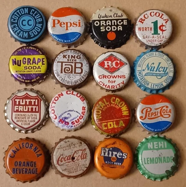 16 different ALL CORK SODA bottle caps COTTON CLUB NULCY TAB RC YUCON #12