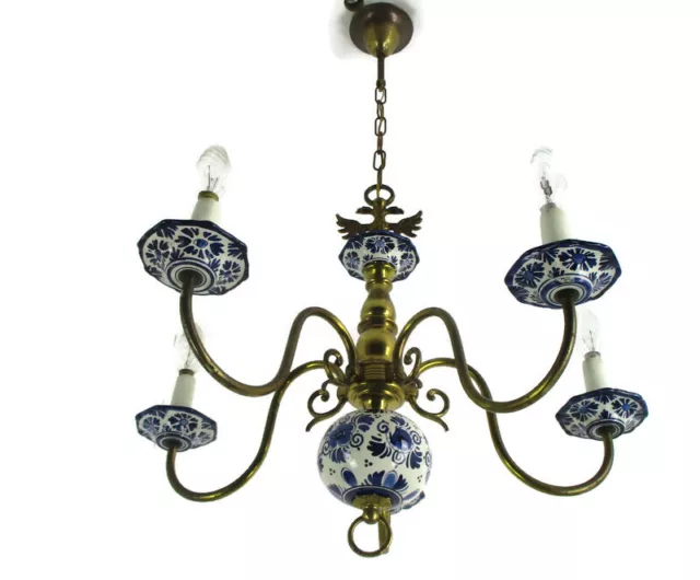 ANTIQUE STUNNING BRASS Dutch Style 5 Arm Chandelier 191.36