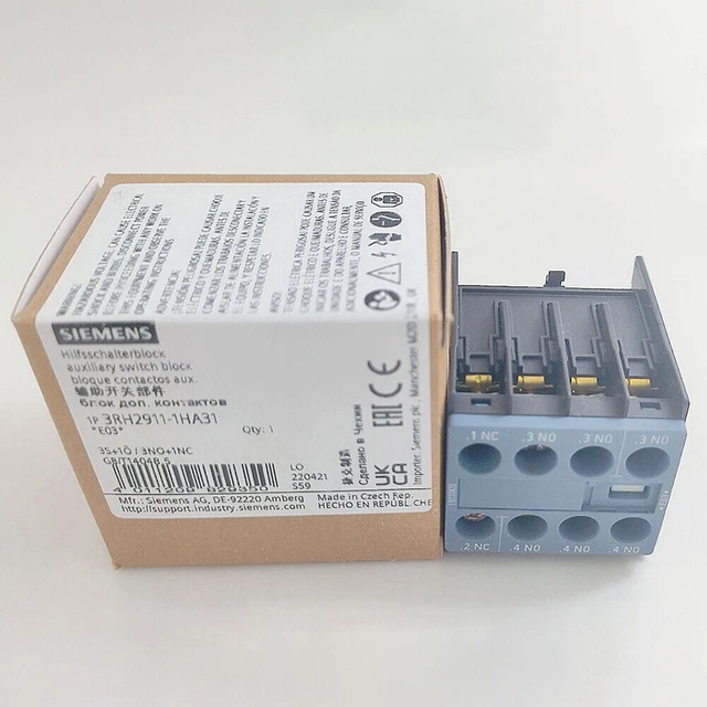 1 pz per BLOCCO INTERRUTTORE AUSILIARIO SIEMENS 3RH2911-1HA31, 3NO+1NC