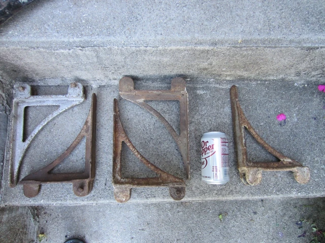 set/5 vintage antique CAST IRON SHELF BRACKETS Industrial 10"x6" LORD & BURNHAM 2